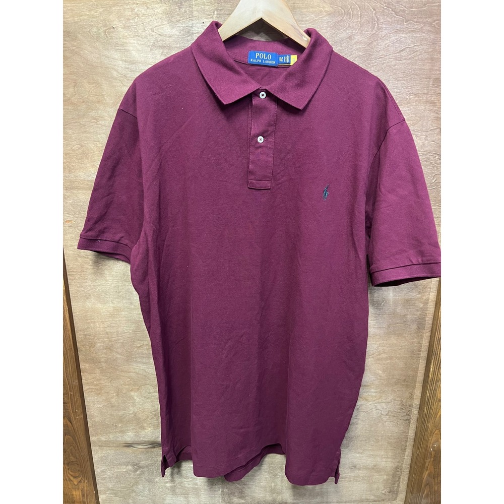 Polo Ralph Lauren Mens Short Sleeve Pique Polo Shirt Burgundy Maroon Large L
